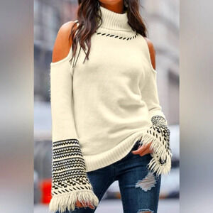 Venus Cold Shoulder Long Sleeve Turtleneck Sweater Knit Top Size M